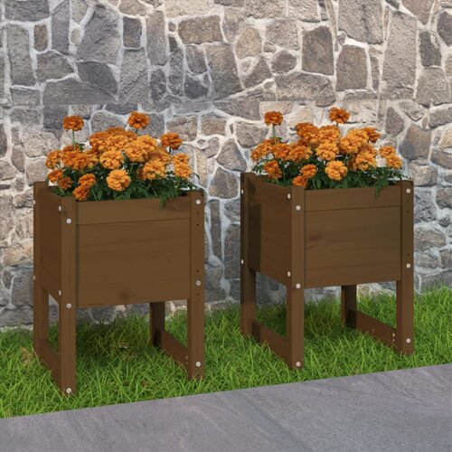 vidaXL Visoka greda 2 kosa medeno rjava 40x40x52,5 cm trdna borovina Cene