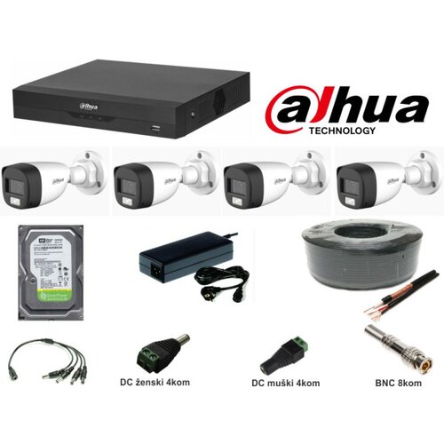 Dahua SET-18 * 4 kamere Full HD + Audio + DUAL LIGHT 2mpix, kabl 100m, napajanje 5A, 1TB (18710) Cene