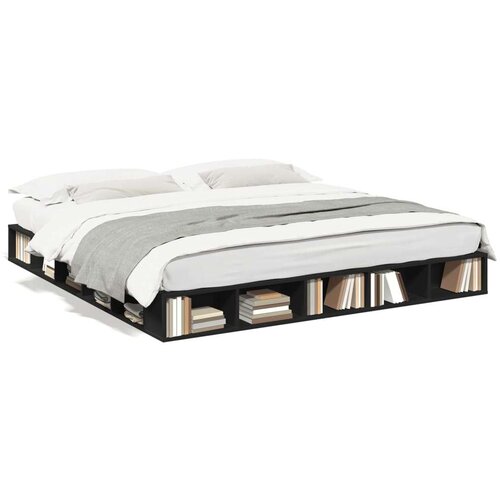  Posteljni okvir črn 200x200 cm inženirski les Cene