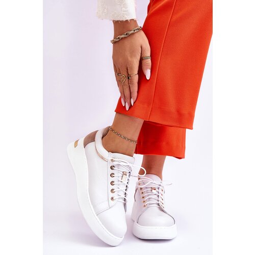 Kesi Women&amp;#039;s leather sports shoes on the platform white Caressa Slike