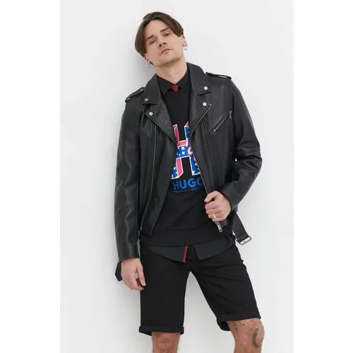 Hugo Kožna ramones jakna za muškarce, boja: crna, za prijelazno razdoblje