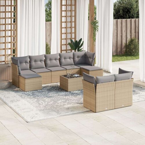 VidaXL 10-dijelni set vrtnih sofa s jastucima bež od poliratana Slike
