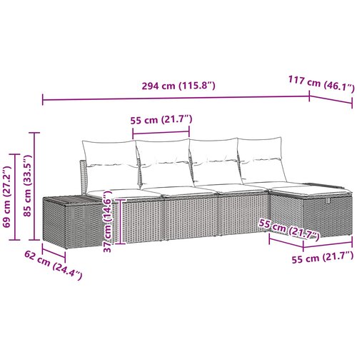  Sjedeća garnitura za vrt 5 kom. Crna poliratan 239 x 117 x 85 cm Slike
