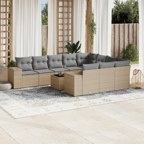 vidaXL 11-dijelni set vrtnih sofa od poliratana s jastucima bež Cijene