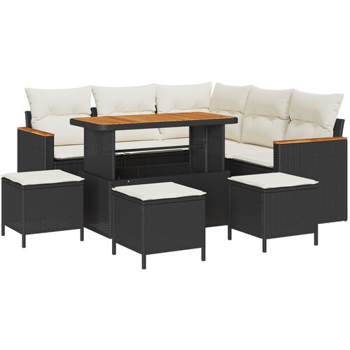 vidaXL 9-dijelni set vrtnih sofa s jastučićima Crni Poli Ratan Akacija, 4-dijelni set vrtnih stolica s jastučićima Crni Poli Ratan Akacija Cijene