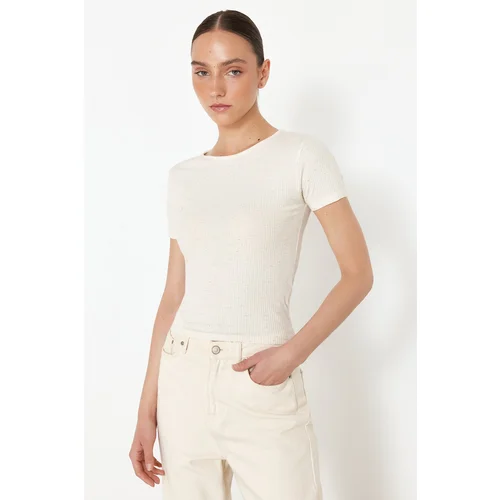 Trendyol Ecru Linen Fitted/Fitted Stretch Knitted Blouse