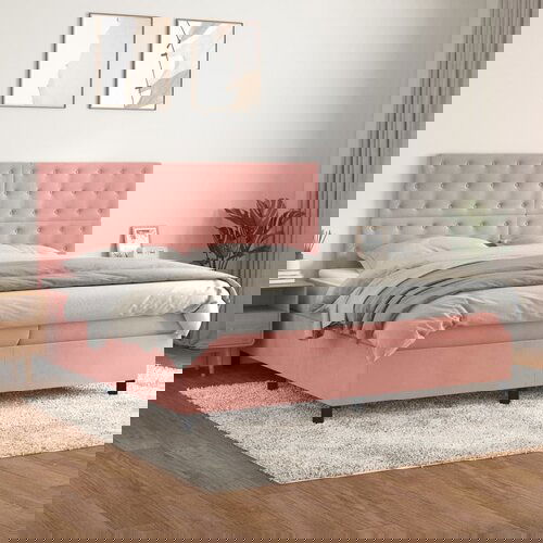 VidaXL Krevet s oprugama i madracem ružičasti 200x200 cm bar&amp;scaron;unasti Slike