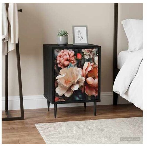vidaXL Noćni ormar BORNE 2 kom. Crni hrast 36 x 33 x 51 cm - Print lagane peonije 2 Cene