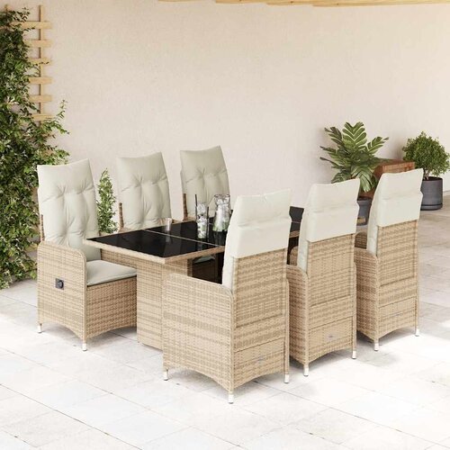  7-dijelni vrtni bistro set od poliratana s jastucima bež 190 x 80 x 75 cm Cene