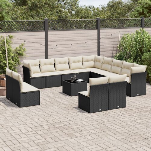  14-dijelni set vrtnih sofa s jastucima poliratan crni Cijene