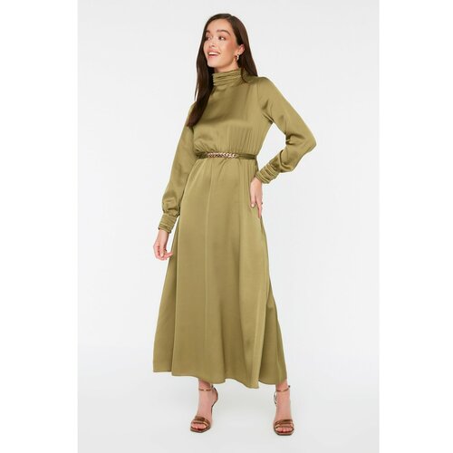 Trendyol Green Belted Collar and Cuff Draped Detailed Woven Dress Slike