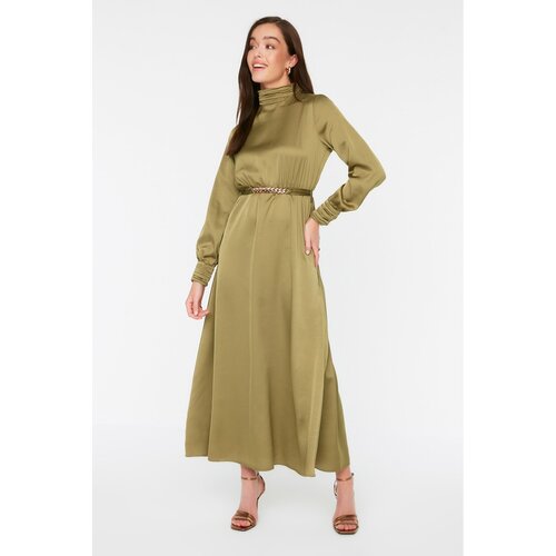 Trendyol Green Belted Collar and Cuff Draped Detailed Woven Hijab Evening Dress Slike