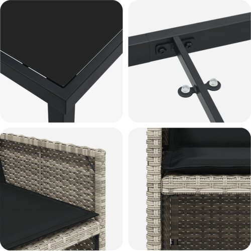 vidaXL set za blagovanje u vrtu od 5 komada s jastučićima svijetlosivi poli ratan, vrtni stol crni 140x80x73 cm staklo otporno na udarce Cijene