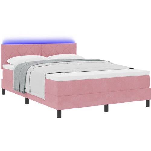 vidaXL LED Box Spring Krevet Ružičasta 140 x 190 cm Baršun - Ružičasta 140 x 190 cm Dizajn s rombovima Cene