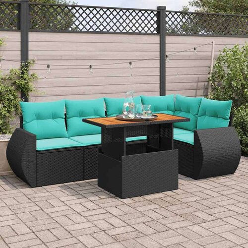 vidaXL Vrtna garnitura - 6-dijelni set vrtnih sofa s jastucima crni od poliratana - Crna 1 Cijene