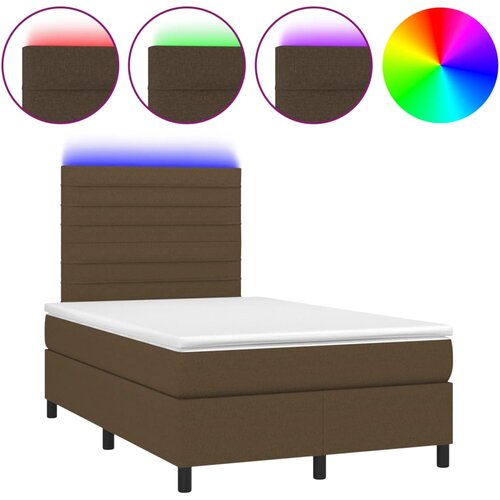 vidaXL Box spring postelja z vzmetnico LED tem. rjava 120x190 cm blago, (21112126) Cene