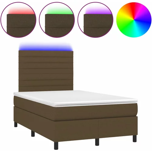 vidaXL Box spring postelja z vzmetnico LED tem. rjava 120x190 cm blago, (21112126)