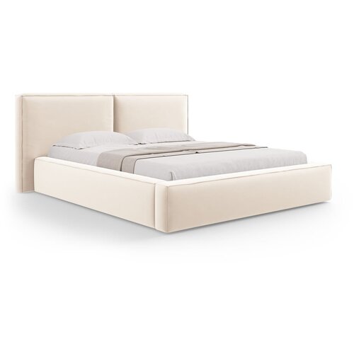 Cosmopolitan Design Kremno bela žametna oblazinjena zakonska postelja s prostorom za shranjevanje in z letvenim dnom 180x200 cm Arendal &amp;ndash; Slike