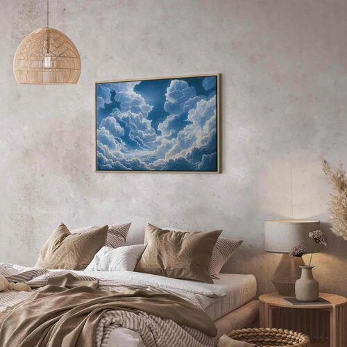  Slika - Blue Sky Breaking Through White Fluffy Clouds 120x80 U prirodnom drvenom okviru Slike