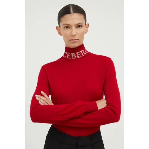 Iceberg Vuneni pulover za žene, boja: crvena, lagani, s dolčevitom