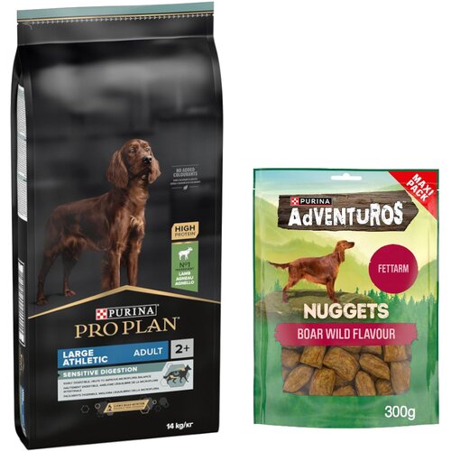Pro Plan PURINA suha pasja hrana 14 kg + Adventuros Nuggets pribolj&amp;scaron;ki 300 g gratis! - Large Adult Athletic jagnjetina &amp;amp; riž Sensitive Digestion Slike