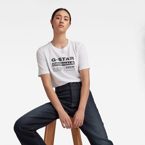 G-star T-shirt - Originals label regular r t white Cene