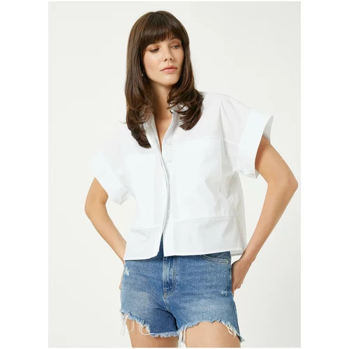 Koton Standard Shirt Collar Plain Off-White Women's Shirts 3sak60018pw