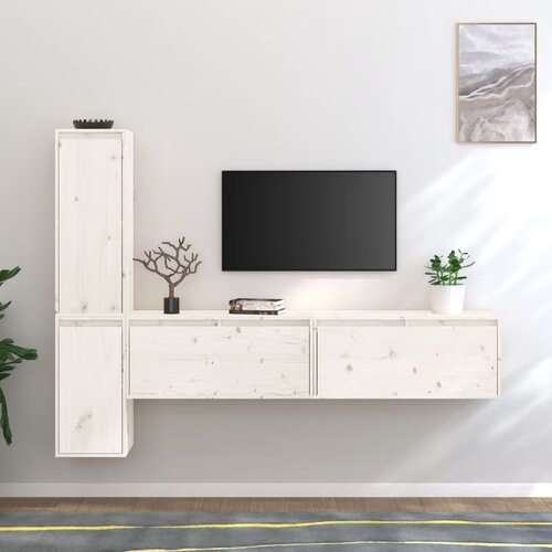 The Living Store TV omarica 4 kosi bela trdna borovina - TV Omarica, (21376839) Cene