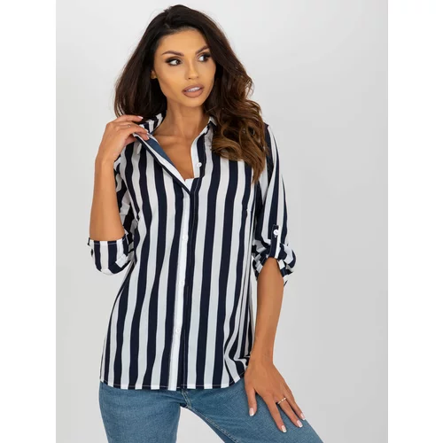 Fashion Hunters Summer shirt blouse in navy blue and white