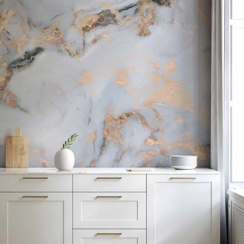  Foto tapeta - White Stone - Elegant Marble With Golden Highlights 400x280 Vodootporna Cene