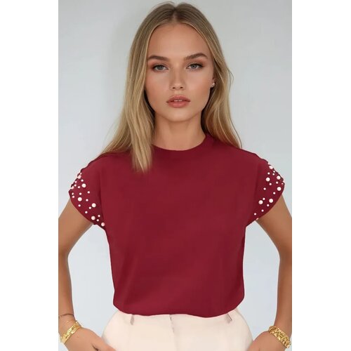 Trend Alacati Stili Ženska bluza kratkih rukava Alc-X13522, Okrugli izrez, Bordo Cene