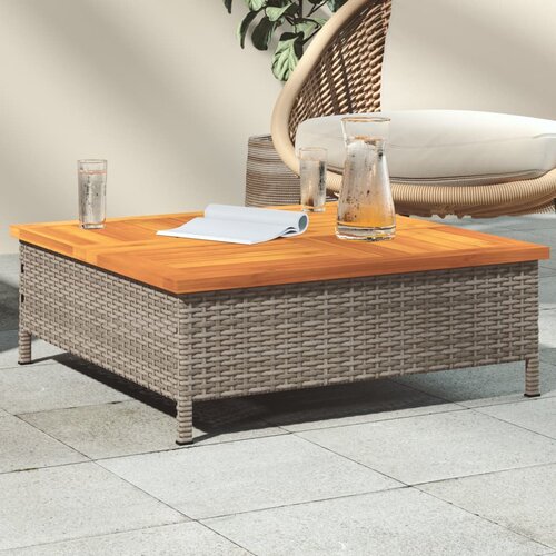 VidaXL Vrtna miza siva 70x70x25 cm ratan in akacijev les Slike