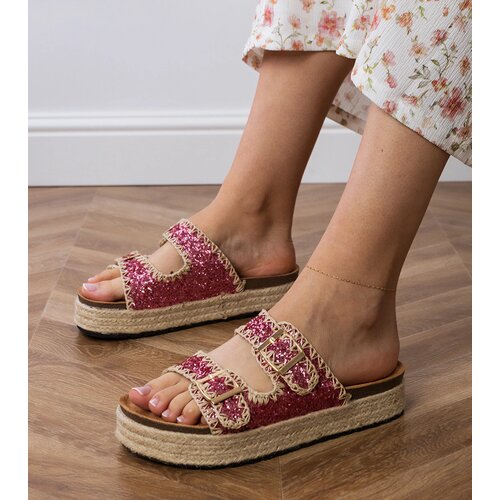 Gemre Pink glitter buckle espadrille slides Induri Cene