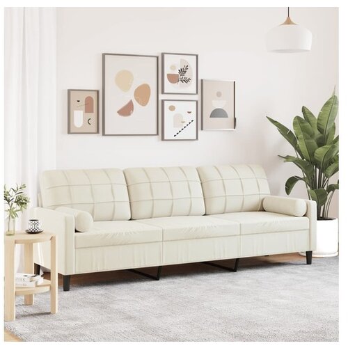 VidaXL Kavč trosed z okrasnimi blazinami krem 210 cm žamet Slike
