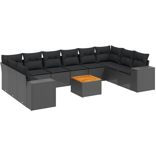 11-dijelni set vrtnih sofa od poliratana s jastucima crni Crna 83 x 62 x 69 cm Slike