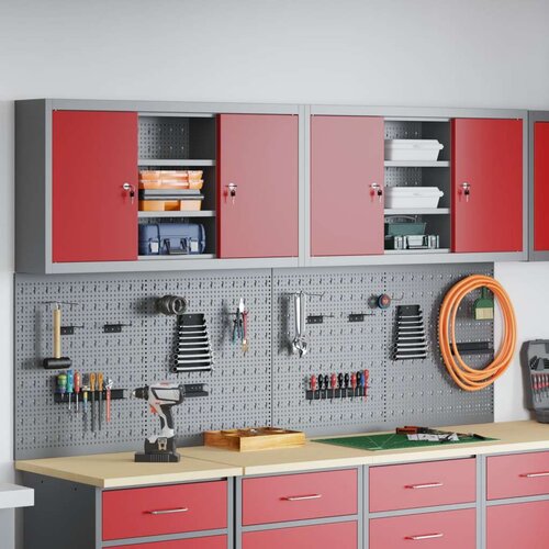 4-delni komplet orodnih omar in pegboard set na steni rdeča kovina, (22048522) Cene