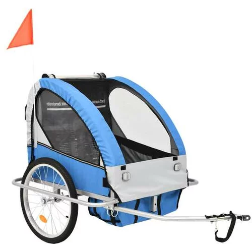  2-v-1 Otroška kolesarska prikolica in voziček modra in siva