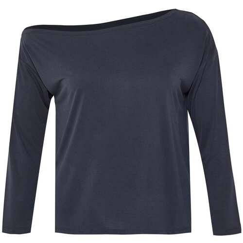 Trendyol Curve Anthracite 100% Modal Fabric Boat Neck Relaxed/Comfortable Cut Knitted Blouse Slike