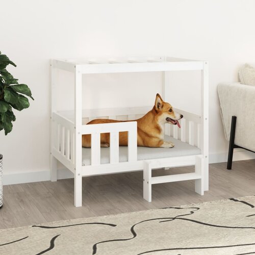 VidaXL Krevet za pse bijeli 95,5x73,5x90 cm od masivne borovine Slike