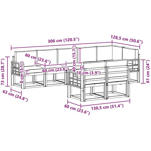  Set vanjskih sofa 8 kom. Bijela i svjetlosiva Smeđa 306 x 128,5 x 73 cm Slike