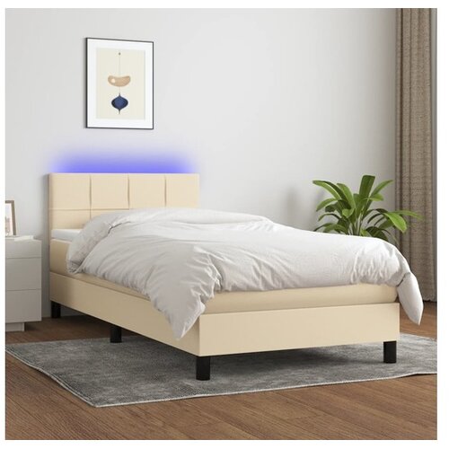  Box spring postelja z vzmetnico LED krem 100x200 cm blago Cene