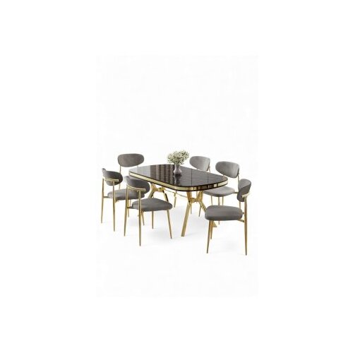 Hanah home Set trpezarijskog stola i stolica (7 delova) Olya Black Marble Gold Grey Cene