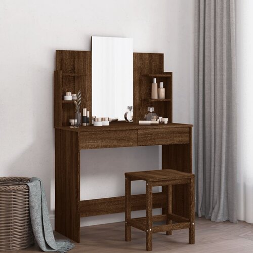 vidaXL Toaletna mizica z ogledalom rjavi hrast 96x39x142 cm Cene