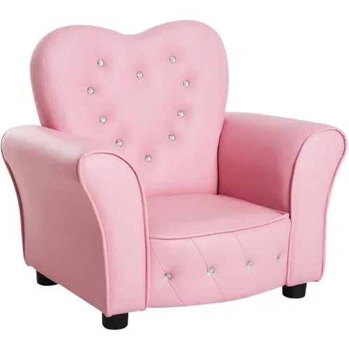 HOMCOM oblazinjen otroški fotelj, otroški fotelj s PVC prevleko in lesenim okvirjem, 59x41,5x49cm, roza, (20744995)