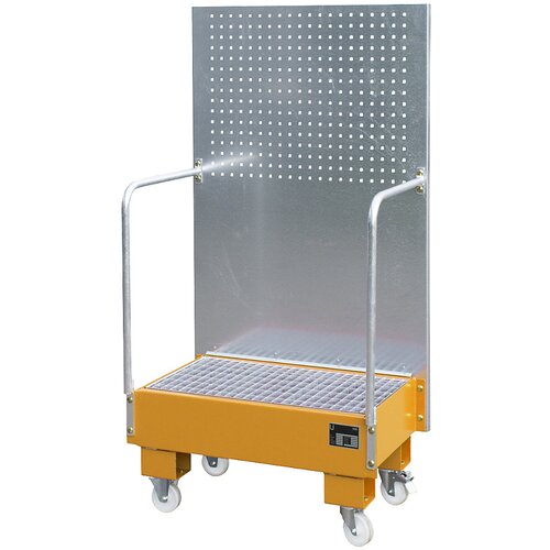 eurokraft pro Pomična prestrezna kadica s ploščo z luknjami, 2 x 60-l soda, stoječa drug zraven drugega, DxŠxV 570 x 890 x 1685 mm, rumeno oranžne bar Cene