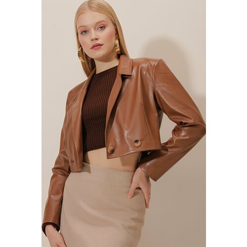 HAKKE Women's Short Lined Faux Leather Jacket Slike