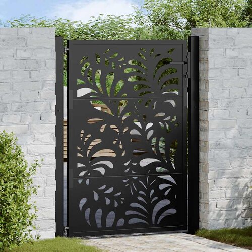 vidaXL Vrtna vrata Black 105x130 cm Oblikovanje z jeklenimi valovi Cene