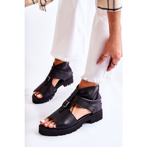 Kesi Women&amp;#039;s Leather Zippered Sandals Nicole 2748 Black Slike
