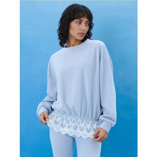 Sinsay Rebrasta crewneck trenirka majica ležernog kroja s čipkom Cene
