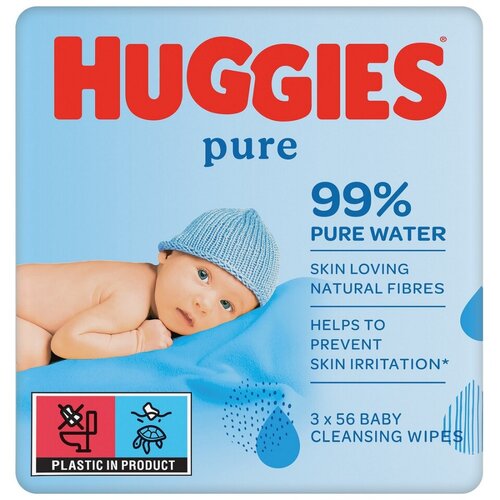 Huggies pure Vlažne maramice za bebe, 3 X 56 komada Slike